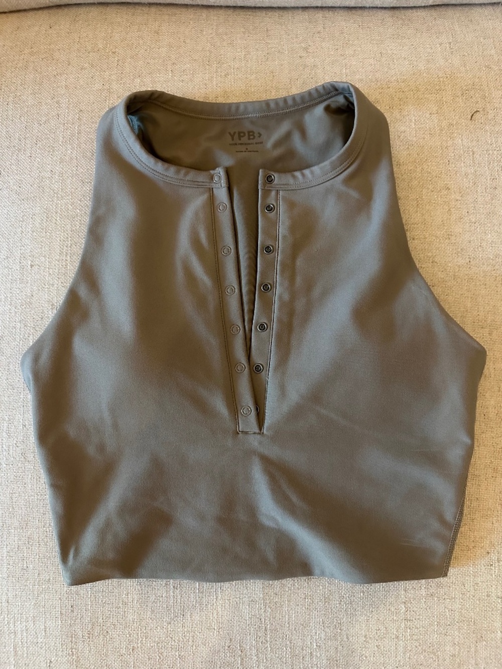 Abercrombie and Fitch A&F YPB Sculptlux Crop Top Henley Slim Tank Sz M Tan New